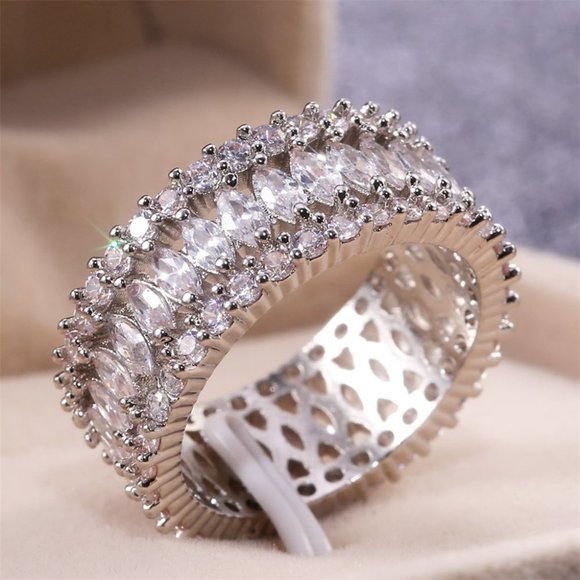 ✨ Fashion Dainty Marquis Round Gems Beautiful Eternity Rings Women, PD168 - Picture 4 of 10